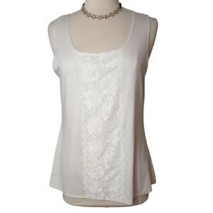 Van Heusen Womens XL White Lace Front Tank Top Sleeveless Shell Cottagecore USA